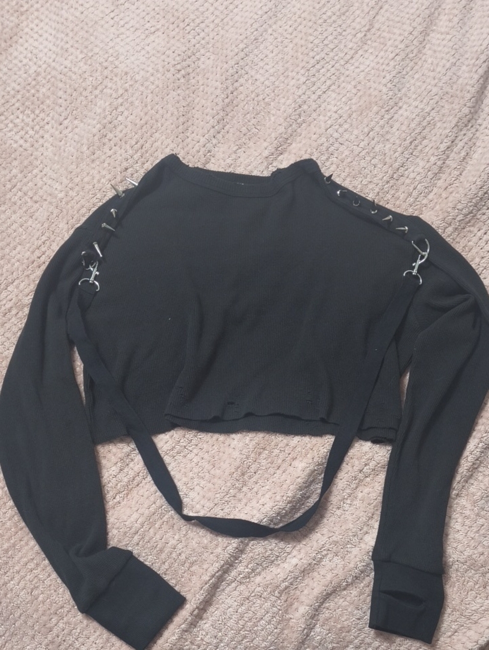 Current Mood Black Lace-Up Cropped Long-Sleeve Top with Straps